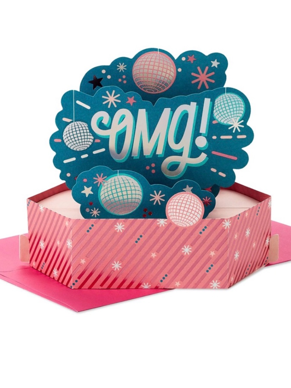 5/$25 Hallmark OMG Pop-Up Card – Teal & Pink Celebration Card
